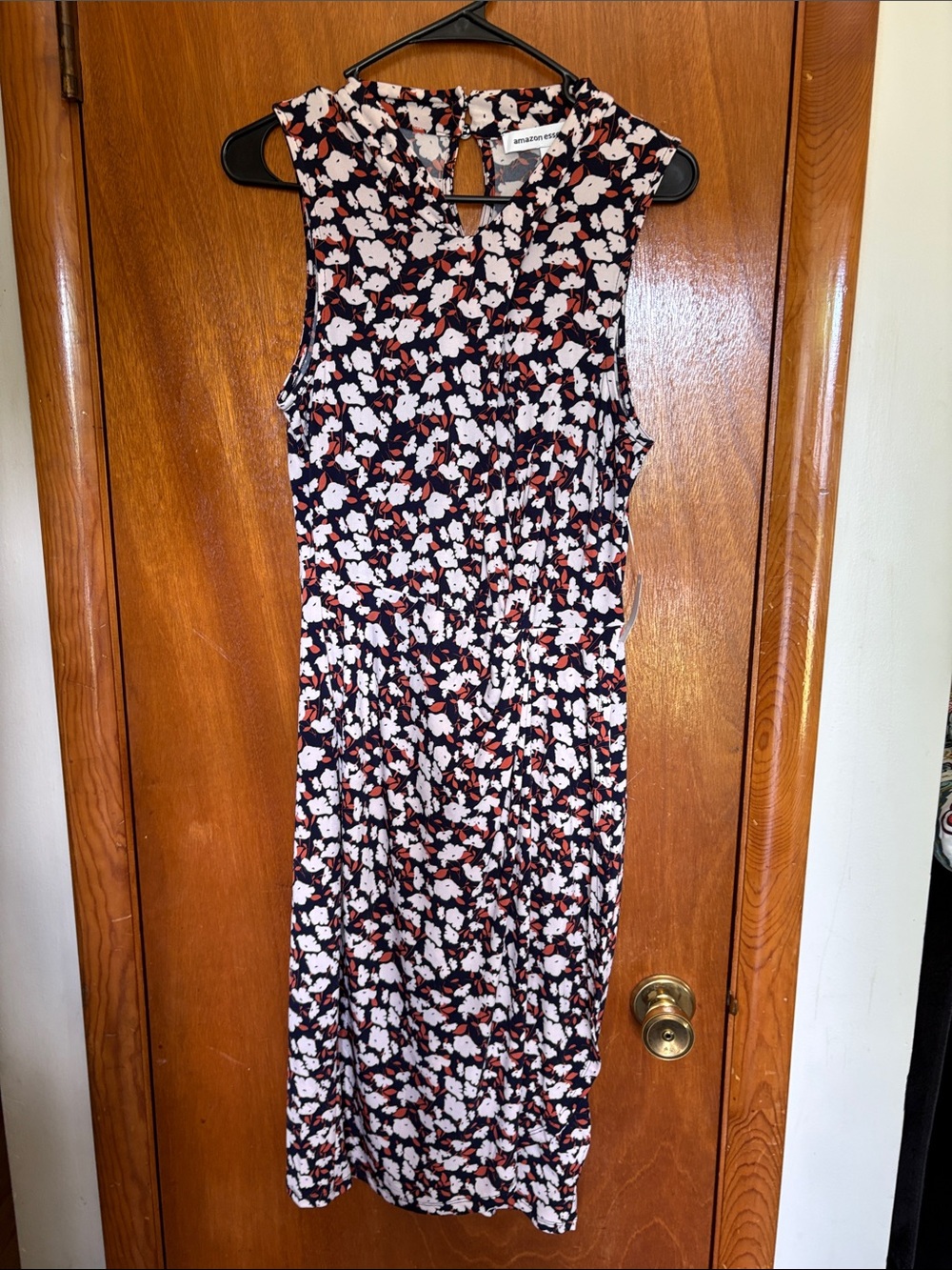 Amazon Essentials Navy Sleeveless Midi Dress with White & Rust Floral Print